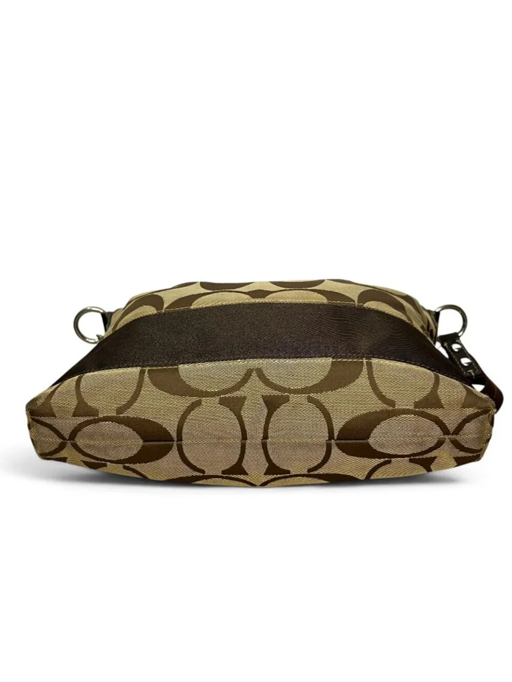 Coach Signature Khaki & Brown Crossbody Bag With Adjustable Strap & Zip Closure